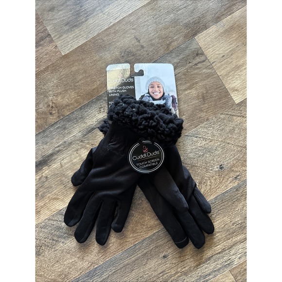 New Women's Cuddl Duds Stretch Touch Screen soft jersey Gloves Sherpa Cuffs OS - Picture 1 of 5